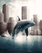 Картина по номерам 40*50 ОК 11397 Дельфин в мегаполисе.