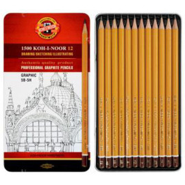 Набор графитовых карандашей 12 шт. 8В-2Н в мет. коробке Koh-I-Noor 1502/2 'Art'.