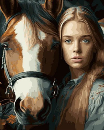 Картина по номерам 40*50 ОК 11292 Девушка и лошадь.