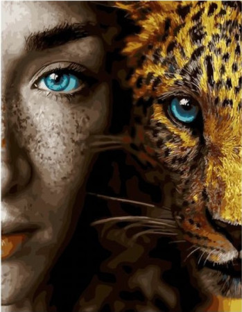 Картина по номерам 40*50 OK 10536 / GX 28049 Девушка и леопард.