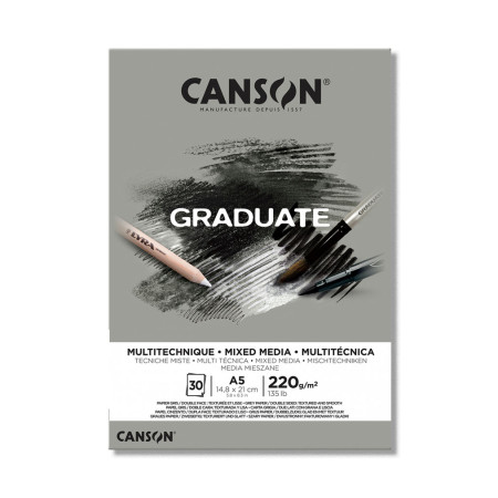 Альбом-склейка для смеш. техник Canson Graduate Mix Media А5 220 г.серый110370.