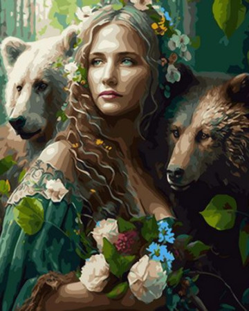 Картина по номерам 40*50 ОК 11293 Девушка и медведи.